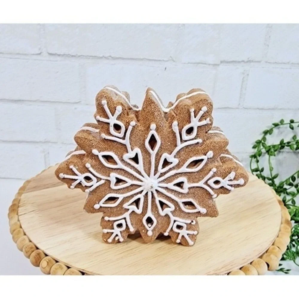 Christmas Gingerbread Snowflakes Faux Cookies Decor 3 Pc Peppermint Candy Land